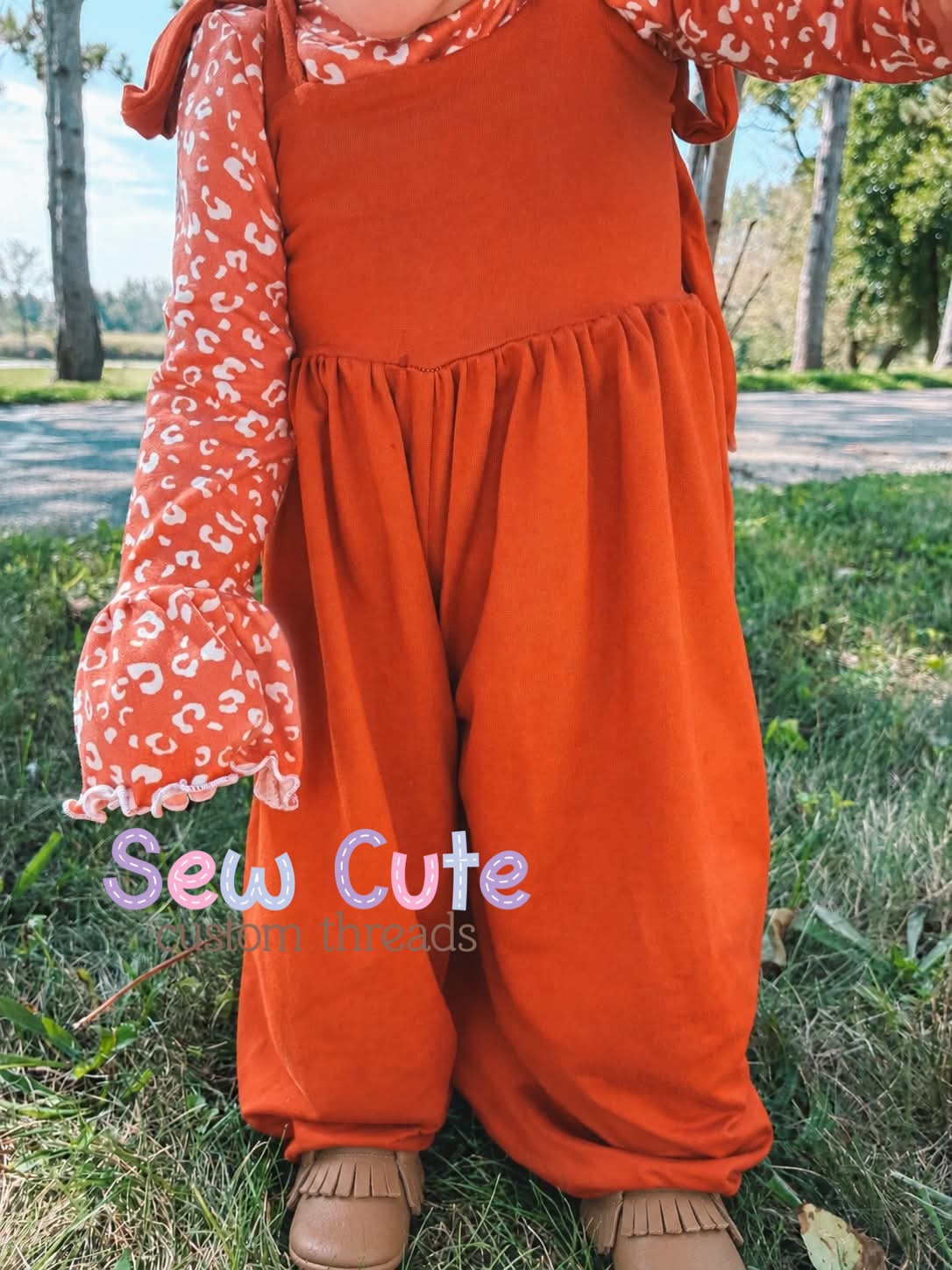 Fall Romper Set- overall pants and leotard with bell sleeves
