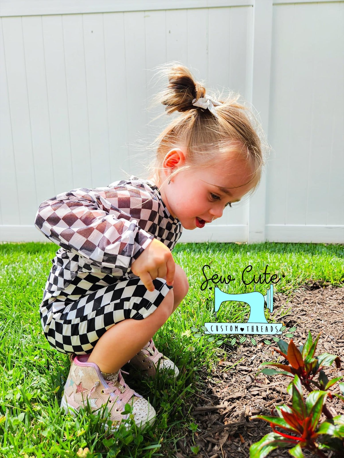 Checker Ollie romper with mesh Crop Top paired - Sew Cute Custom Threads
