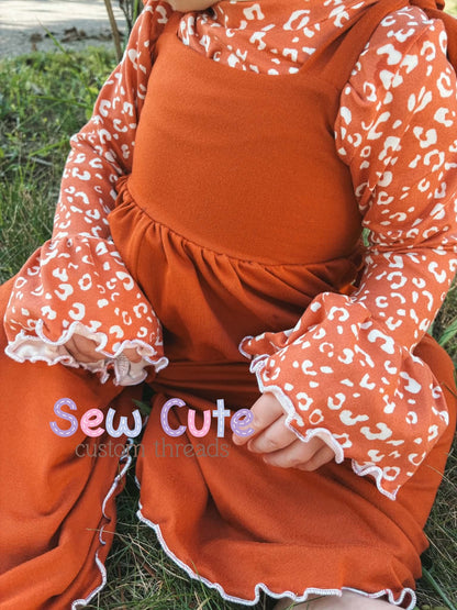 Fall Romper Set- overall pants and leotard with bell sleeves