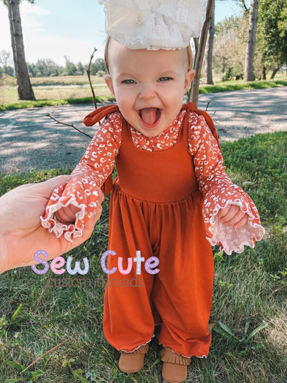 Fall Romper Set- overall pants and leotard with bell sleeves