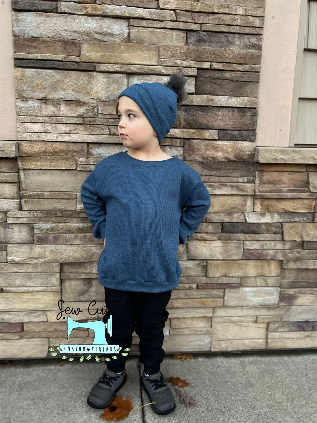 Thermal sweater (beanie not included) - blue( pictured) and navy - Sew Cute Custom Threads