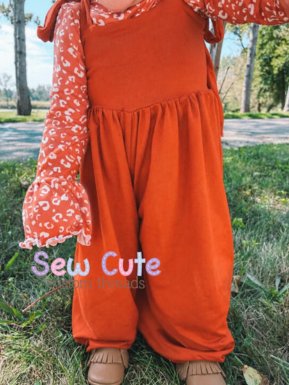 Fall Romper Set- overall pants and leotard with bell sleeves