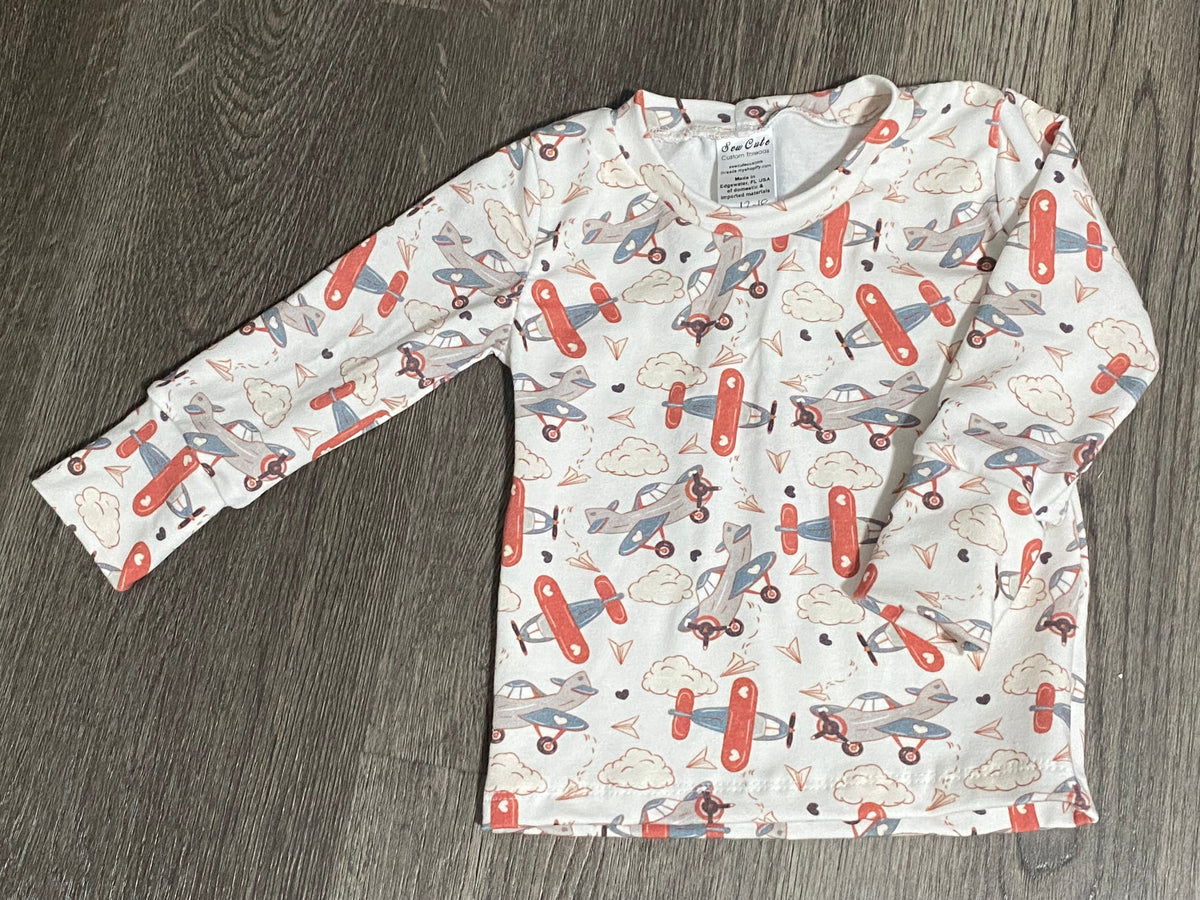 Airplane shirt  size 12-18 - Sew Cute Custom Threads