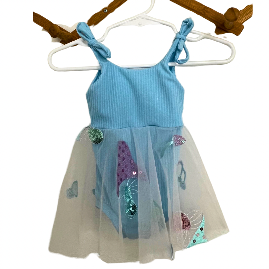 Mushroom (Blue) mesh romper size 3-6M