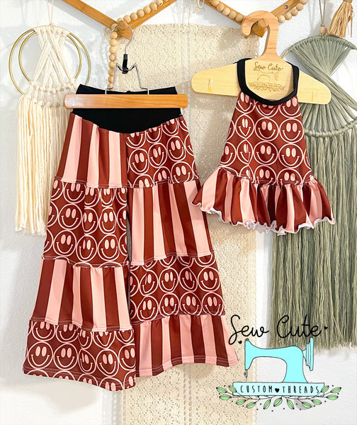 Adelyn Pants and Halter Peplum- Smiley Faces - Sew Cute Custom Threads