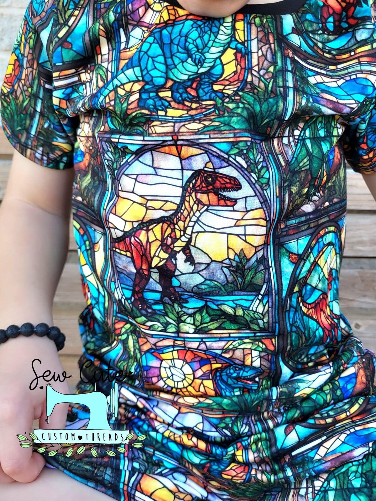 Dino Stain glass - Top - Sew Cute Custom Threads
