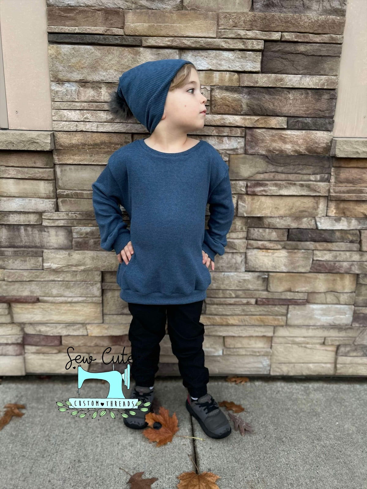 Thermal sweater (beanie not included) - blue( pictured) and navy - Sew Cute Custom Threads