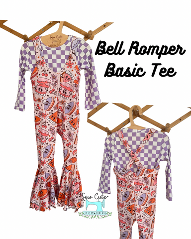 Pumpkin bell romper with checkered under shirt