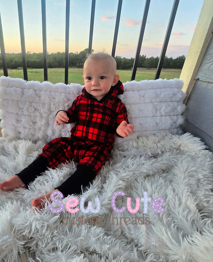 Buffalo Plain- Beatbox romper with bear ears- grow with me cuffs