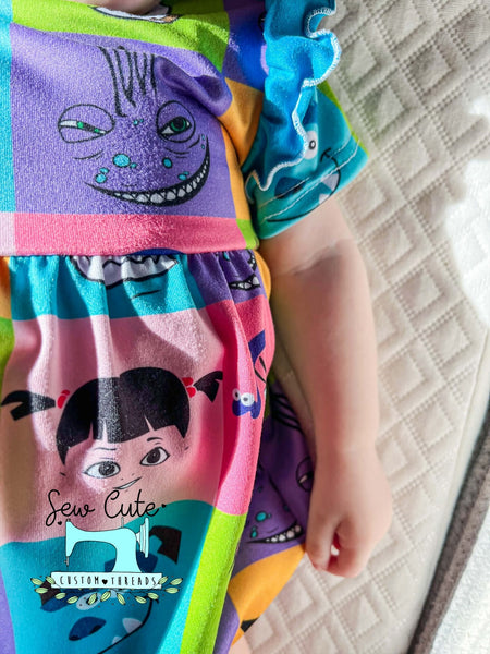 Monsters Bubble Romper- short sleeves with flutter - Sew Cute Custom Threads