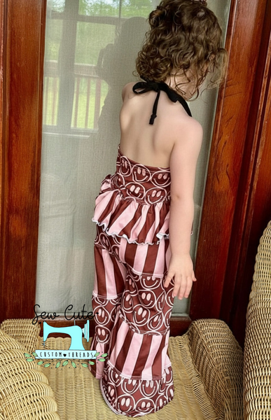 Adelyn Pants and Halter Peplum- Smiley Faces - Sew Cute Custom Threads