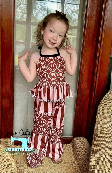 Adelyn Pants and Halter Peplum- Smiley Faces - Sew Cute Custom Threads