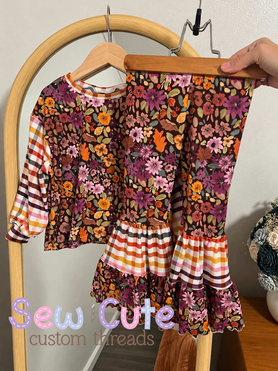 Purple floral- Oversized Top with Pampas Bells