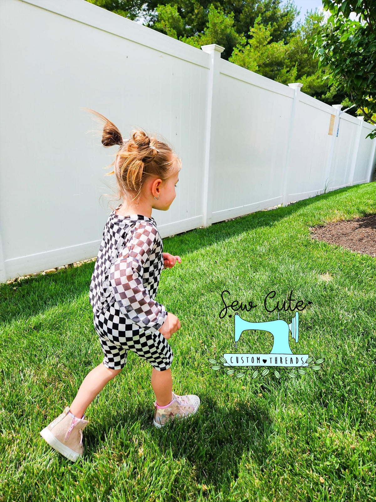 Checker Ollie romper with mesh Crop Top paired - Sew Cute Custom Threads