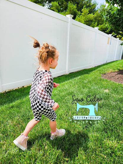 Checker Ollie romper with mesh Crop Top paired - Sew Cute Custom Threads