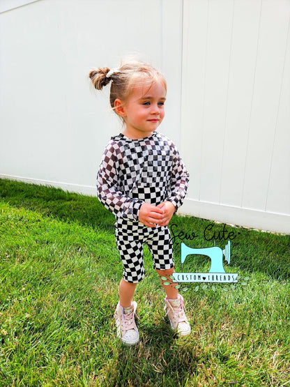 Checker Ollie romper with mesh Crop Top paired - Sew Cute Custom Threads