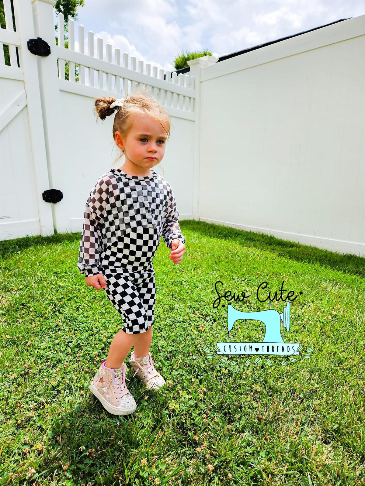 Checker Ollie romper with mesh Crop Top paired - Sew Cute Custom Threads