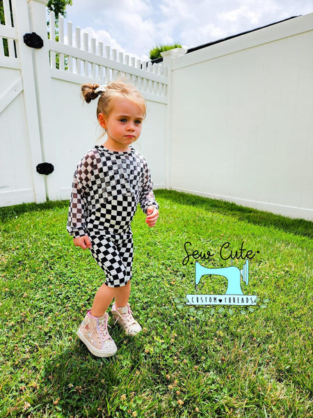 Checker Ollie romper with mesh Crop Top paired