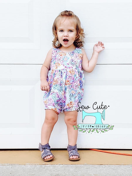 Succulent floral Bubble Romper - Sew Cute Custom Threads