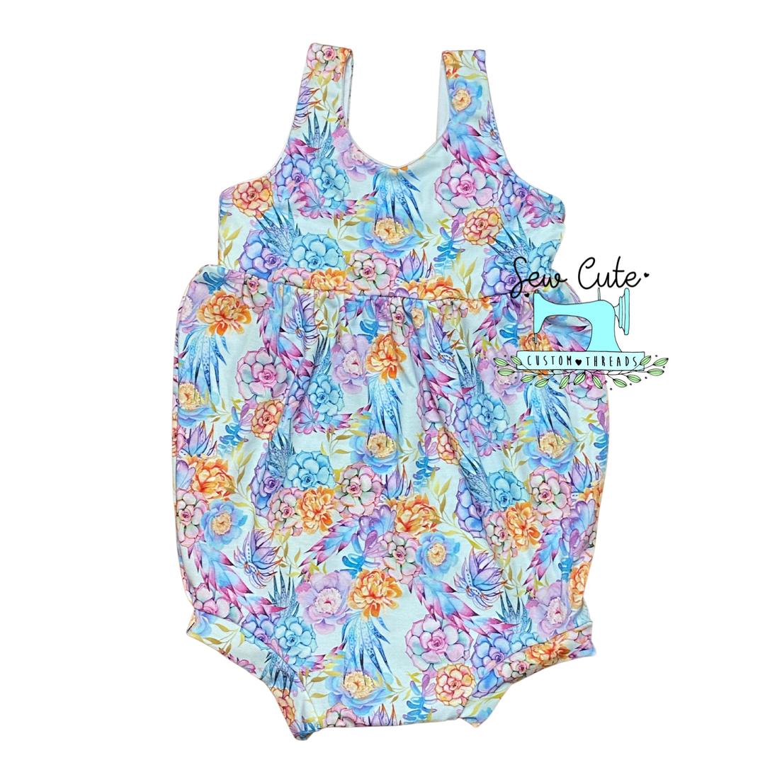 Succulent floral Bubble Romper - Sew Cute Custom Threads