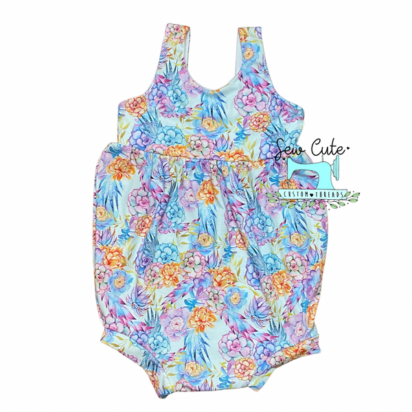 Succulent floral Bubble Romper - Sew Cute Custom Threads